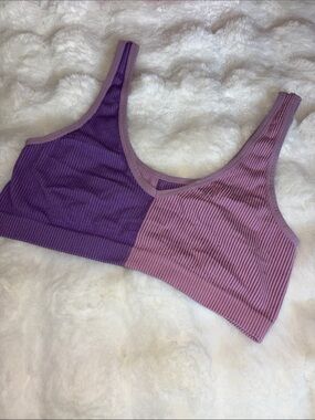 Colsie Two-Tone Ribbed Purple & Mauve Pink Bralette
